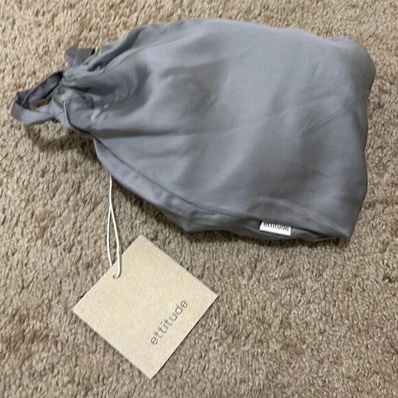 Ettitude Women's S short Sleeve Sateen Stripe Pajama Top Fog Gray Minimalist New - Picture 8 of 10